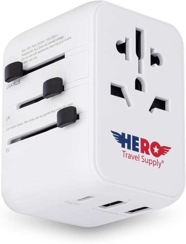 HERO Universal Travel Adapter with 2 USB-A & 1 USB-C Ports