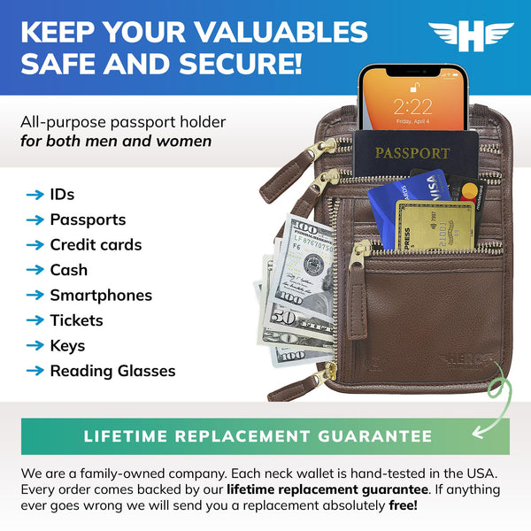 HERO Neck Wallet - RFID Blocking Passport Holder