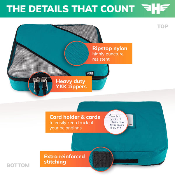 HERO Packing Cubes (Set of 5) with 2 Bonus Laundry Bags