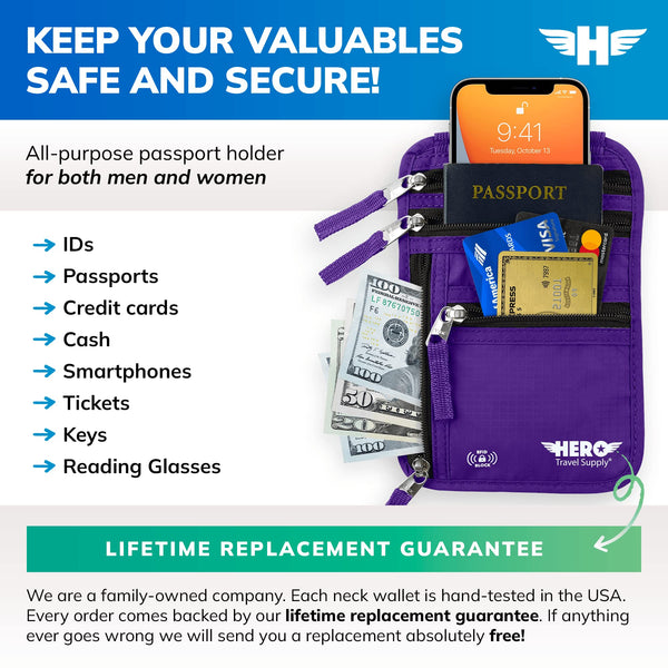 HERO Neck Wallet - RFID Blocking Passport Holder