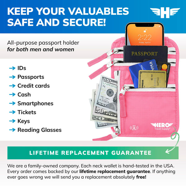 HERO Neck Wallet - RFID Blocking Passport Holder