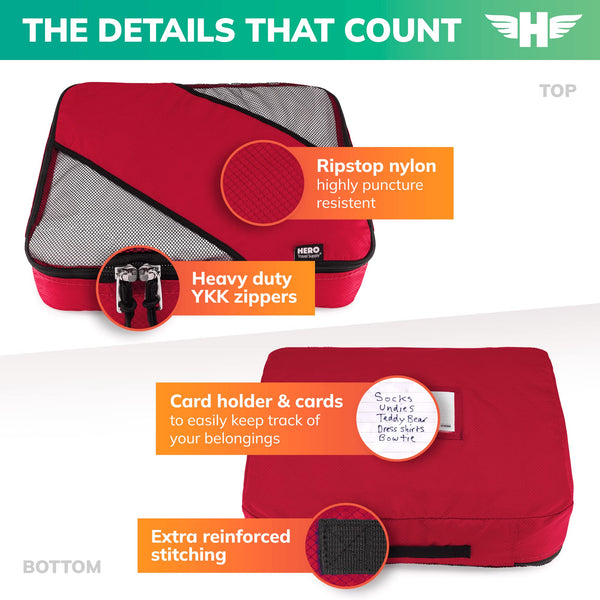 HERO Packing Cubes (Set of 5) with 2 Bonus Laundry Bags