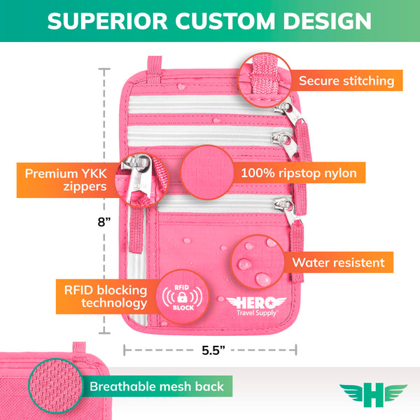 HERO Neck Wallet - RFID Blocking Passport Holder