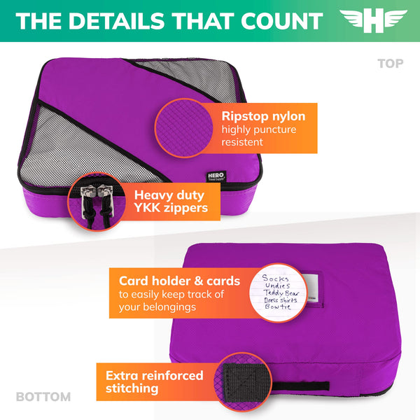 HERO Packing Cubes (Set of 5) with 2 Bonus Laundry Bags