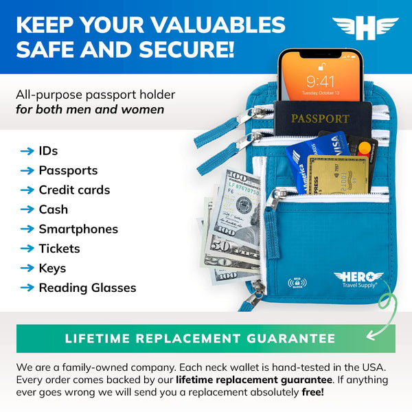 HERO Neck Wallet - RFID Blocking Passport Holder