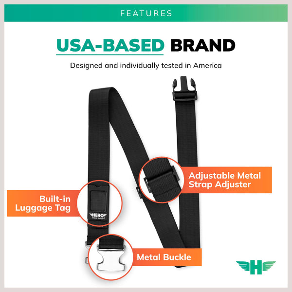 HERO Luggage Straps for Suitcases and Carry-On (2-Pack) Heavy-Duty Secure Belts with 700+ lbs. Max Force Tension