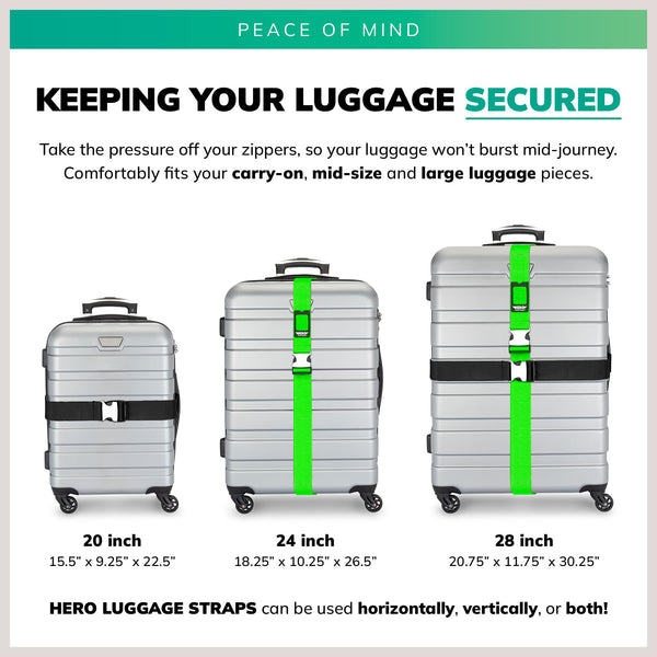 HERO Luggage Straps for Suitcases and Carry-On (2-Pack) Heavy-Duty Secure Belts with 700+ lbs. Max Force Tension