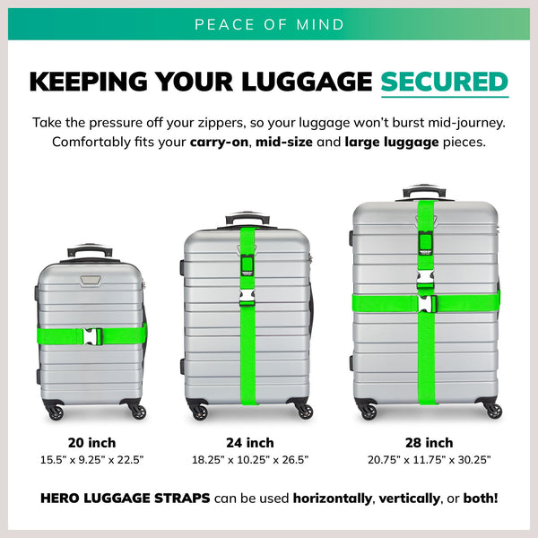 HERO Luggage Straps for Suitcases and Carry-On (2-Pack) Heavy-Duty Secure Belts with 700+ lbs. Max Force Tension