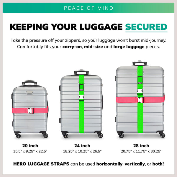 HERO Luggage Straps for Suitcases and Carry-On (2-Pack) Heavy-Duty Secure Belts with 700+ lbs. Max Force Tension