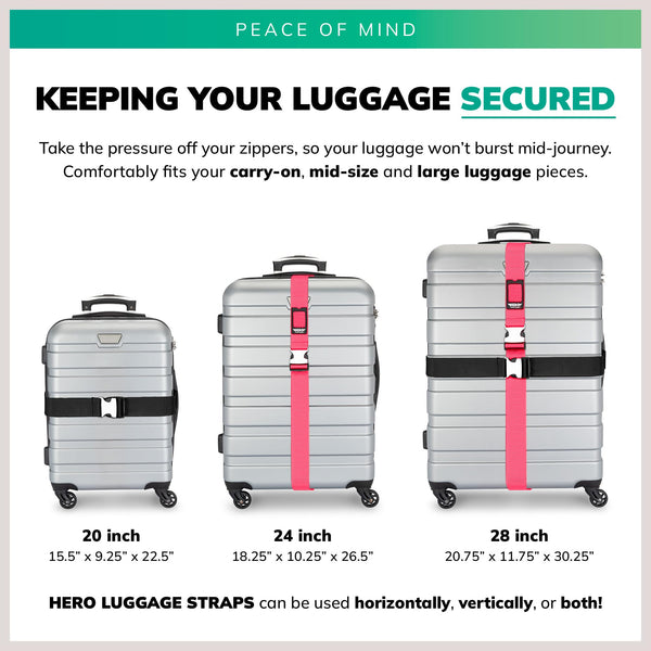 HERO Luggage Straps for Suitcases and Carry-On (2-Pack) Heavy-Duty Secure Belts with 700+ lbs. Max Force Tension