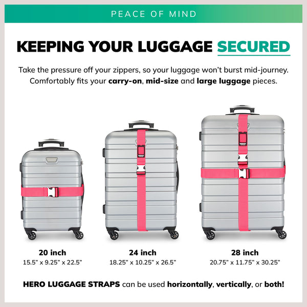 HERO Luggage Straps for Suitcases and Carry-On (2-Pack) Heavy-Duty Secure Belts with 700+ lbs. Max Force Tension