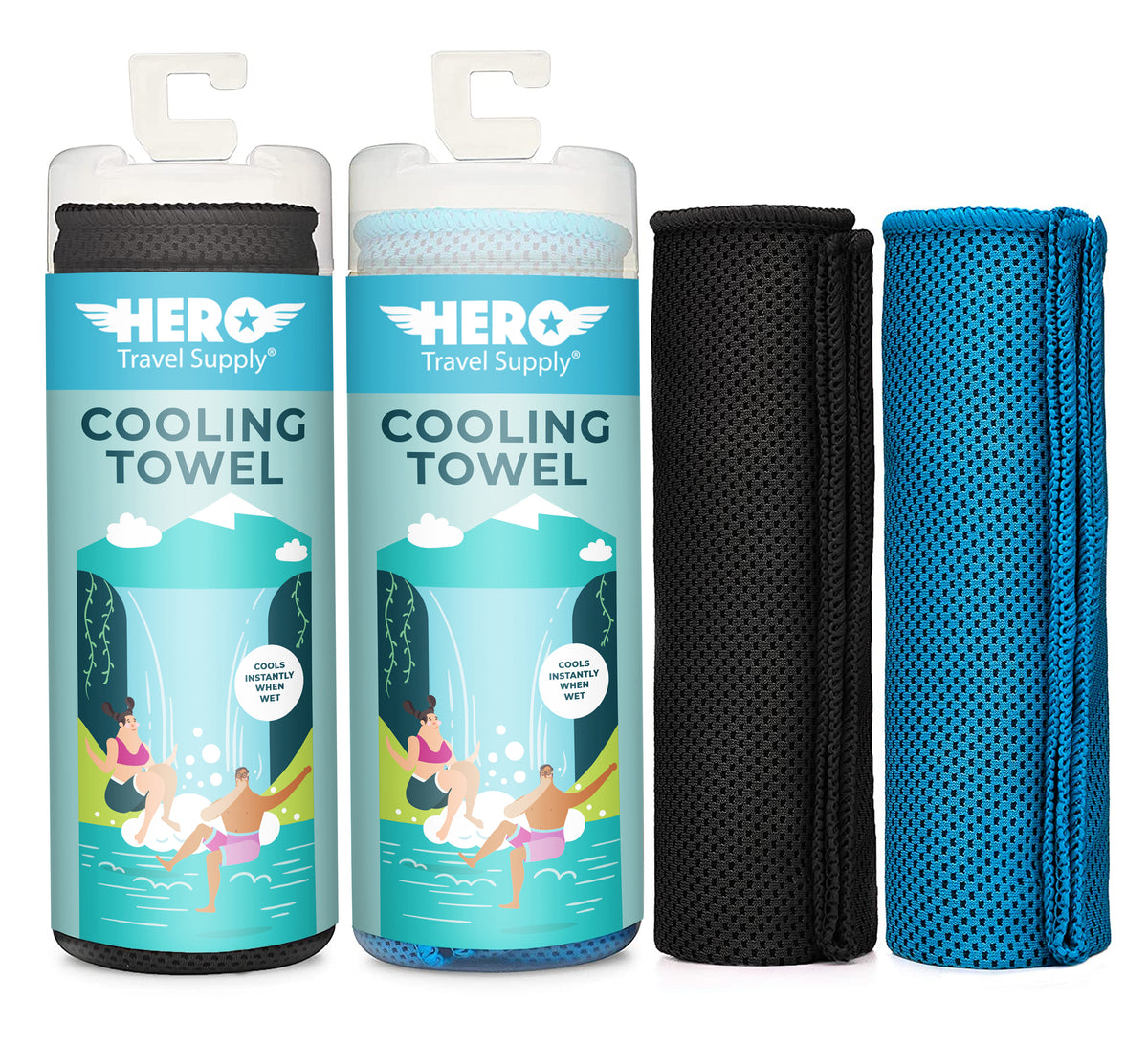 HERO Cooling Towel for Travel, Hiking, Yoga (2-Pack) 40 x 12 – HERO  Travel Supply