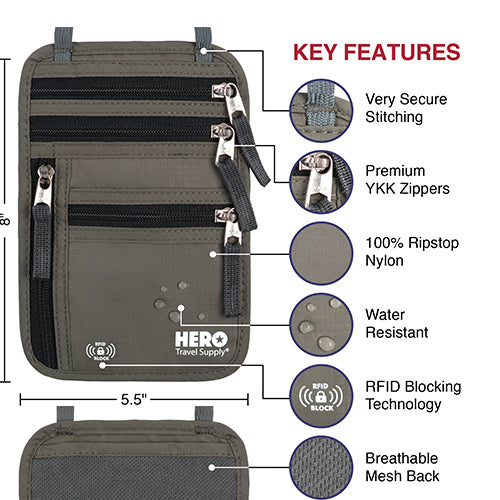 HERO Neck Wallet - RFID Blocking Passport Holder