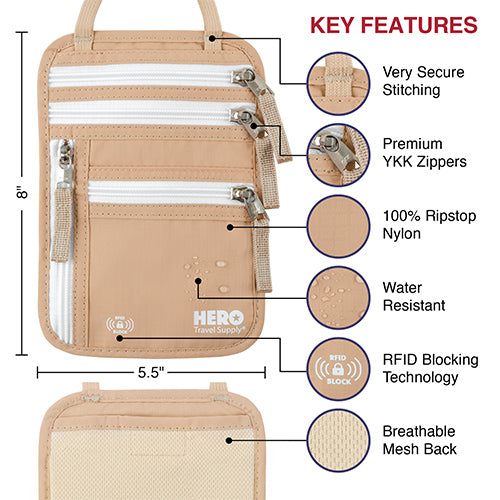 HERO Neck Wallet - RFID Blocking Passport Holder