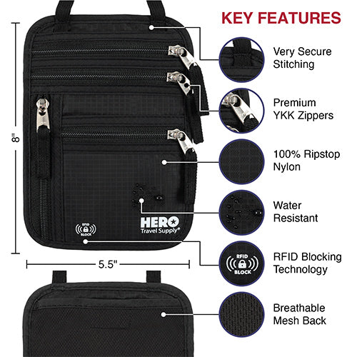 HERO Neck Wallet - RFID Blocking Passport Holder