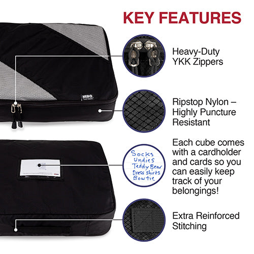 HERO Packing Cubes (Set of 5) with 2 Bonus Laundry Bags