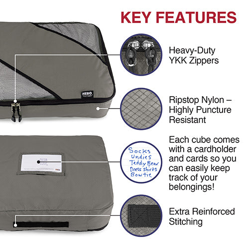 HERO Packing Cubes (Set of 5) with 2 Bonus Laundry Bags