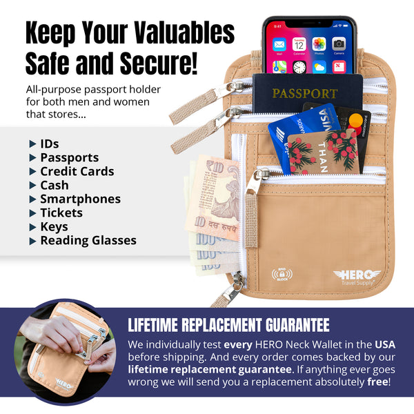 HERO Neck Wallet - RFID Blocking Passport Holder