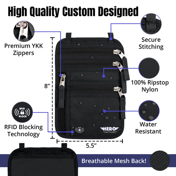 HERO Neck Wallet - RFID Blocking Passport Holder