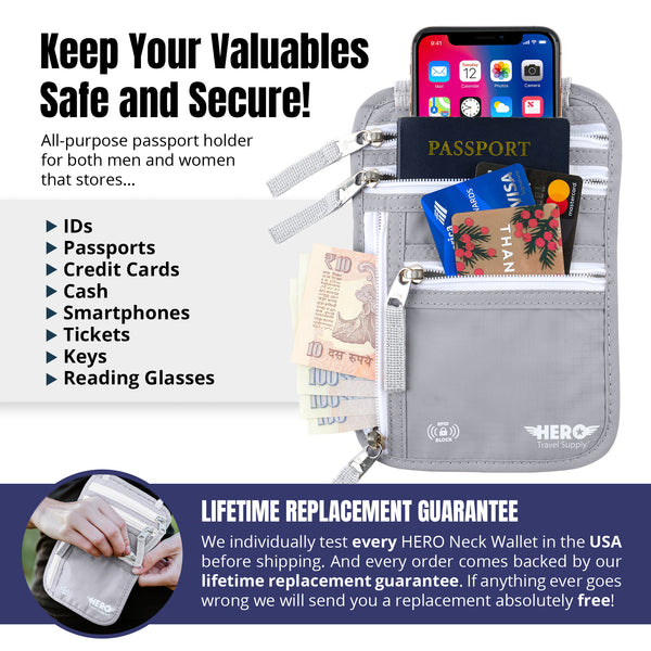 HERO Neck Wallet - RFID Blocking Passport Holder