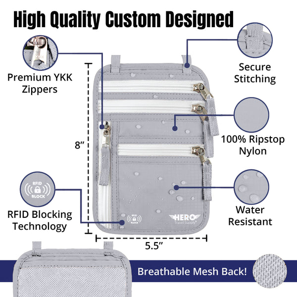 HERO Neck Wallet - RFID Blocking Passport Holder