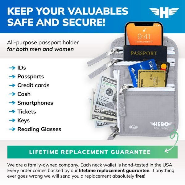 HERO Neck Wallet - RFID Blocking Passport Holder