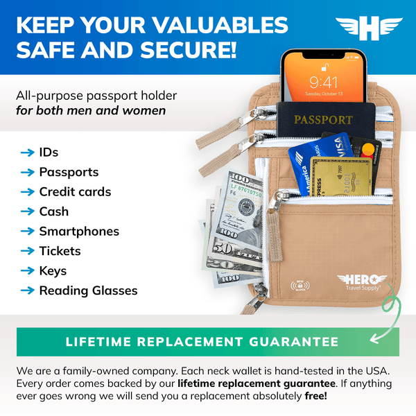 HERO Neck Wallet - RFID Blocking Passport Holder