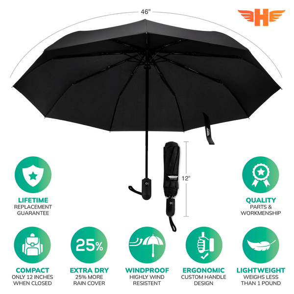 HERO Travel Umbrella - Windproof, Compact and Portable