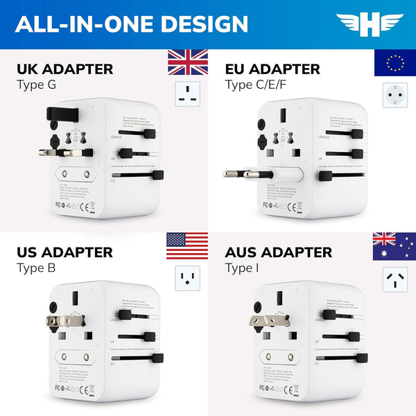 HERO Universal Travel Adapter with 2 USB-A & 1 USB-C Ports
