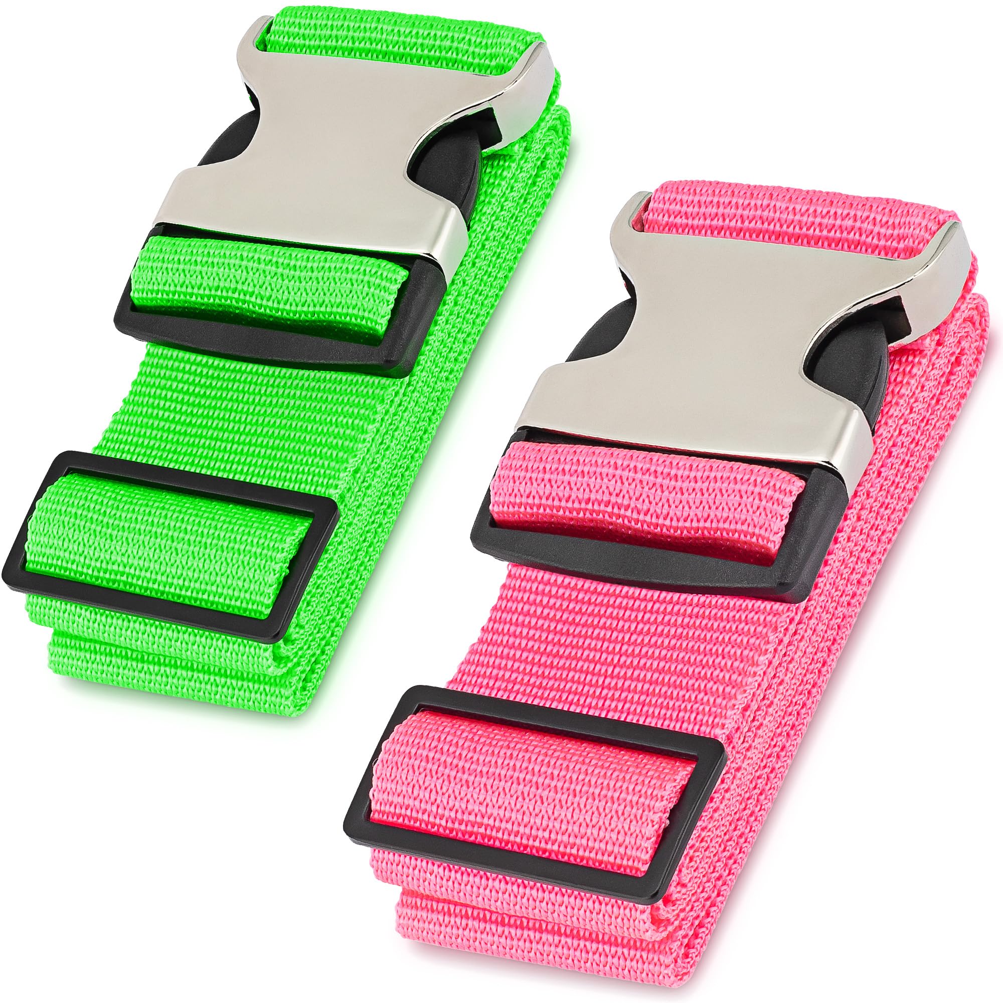 Hero Travel Supply Hero Luggage Straps for Suitcases and Carry On 2 Pack Heavy Duty Secure Belts with 700 lbs. Max Force Tension Green Pink