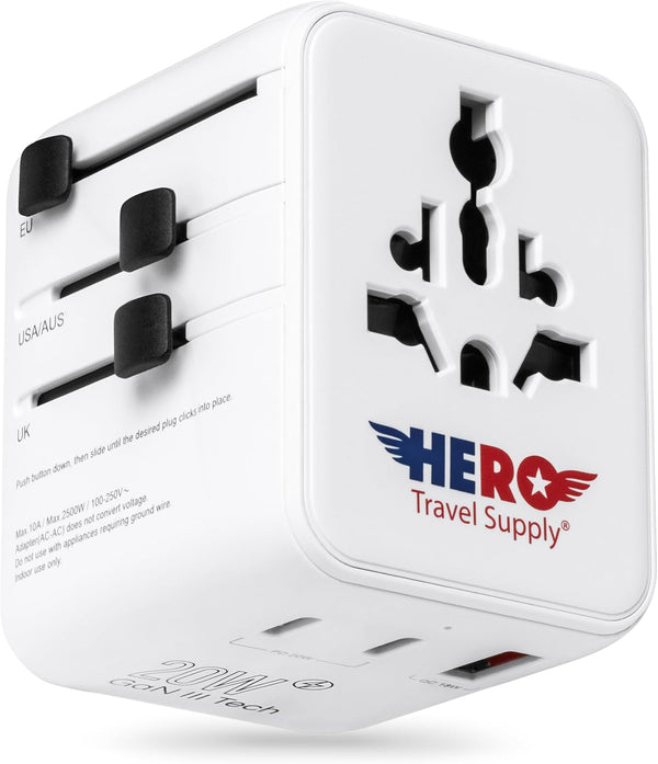 HERO Universal Travel Adapter with 2 USB-C & 1 USB-A Ports