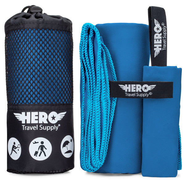 HERO Microfiber Towel for Travel, Camping, Beach, Gym – 24” x 48” (Includes Bonus Washcloth)