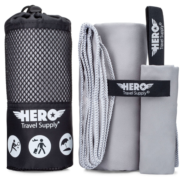 HERO Microfiber Towel for Travel, Camping, Beach, Gym – 24” x 48” (Includes Bonus Washcloth)