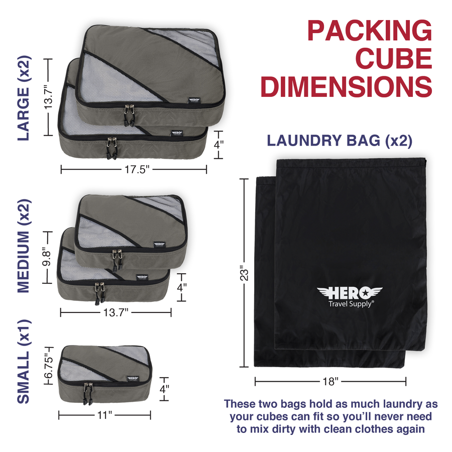 HERO Packing Cubes (Set of 5) with 2 Bonus Laundry Bags