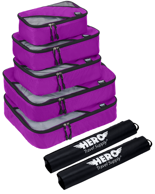 HERO Packing Cubes (Set of 5) with 2 Bonus Laundry Bags