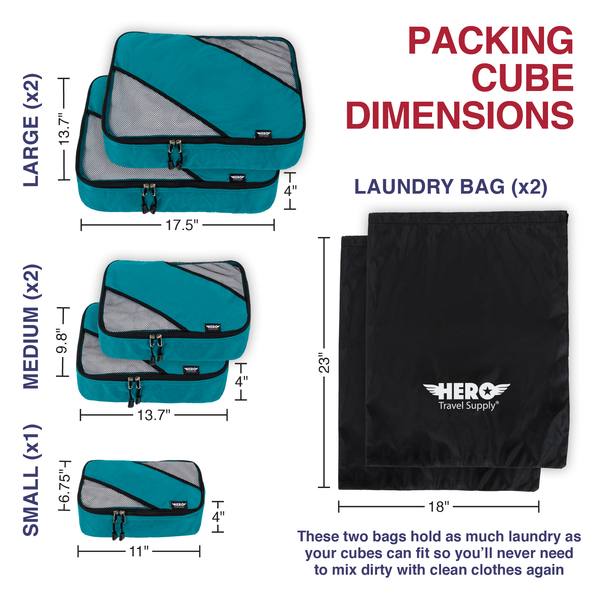 HERO Packing Cubes (Set of 5) with 2 Bonus Laundry Bags