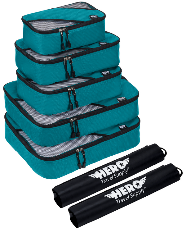 HERO Packing Cubes (Set of 5) with 2 Bonus Laundry Bags