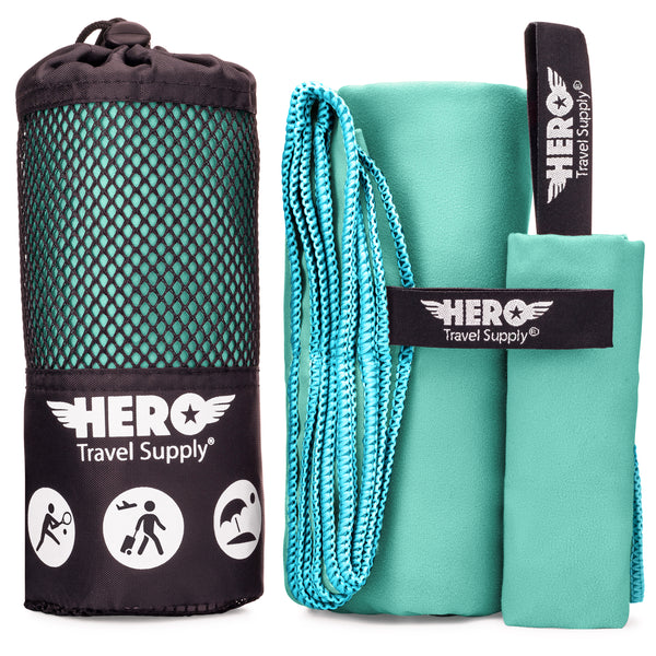 HERO Microfiber Towel for Travel, Camping, Beach, Gym – 24” x 48” (Includes Bonus Washcloth)