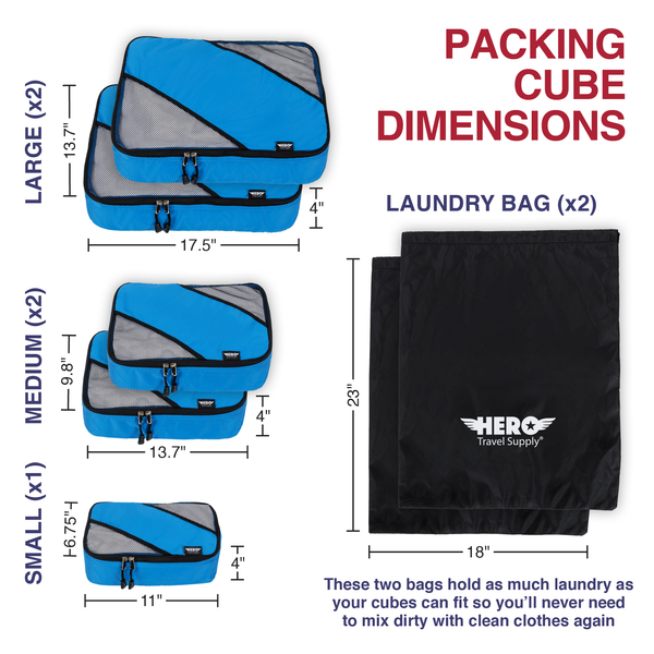 HERO Packing Cubes (Set of 5) with 2 Bonus Laundry Bags