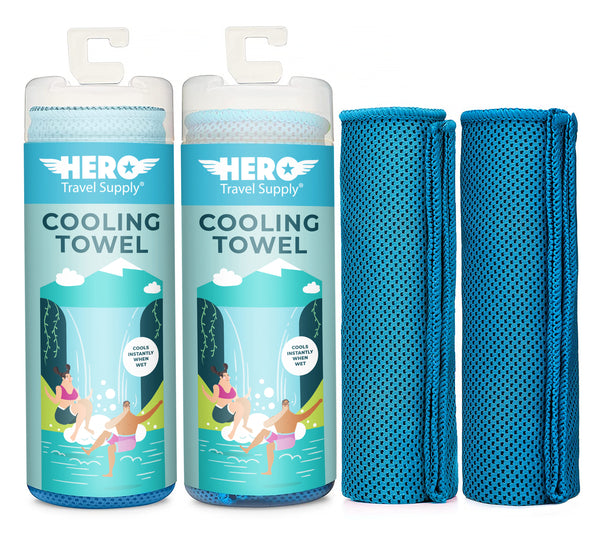 HERO Cooling Towel for Travel, Hiking, Yoga (2-Pack) 40" x 12"