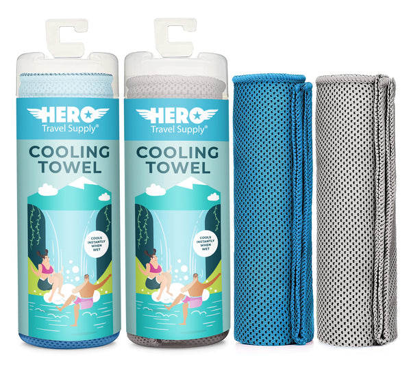 HERO Cooling Towel for Travel, Hiking, Yoga (2-Pack) 40" x 12"