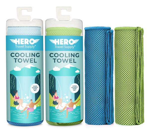 HERO Cooling Towel for Travel, Hiking, Yoga (2-Pack) 40" x 12"