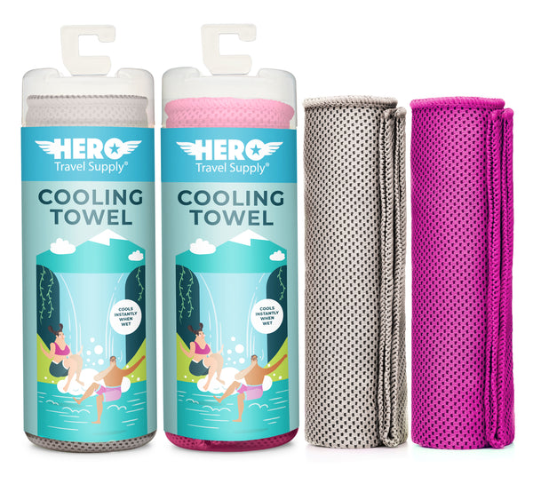 HERO Cooling Towel for Travel, Hiking, Yoga (2-Pack) 40" x 12"