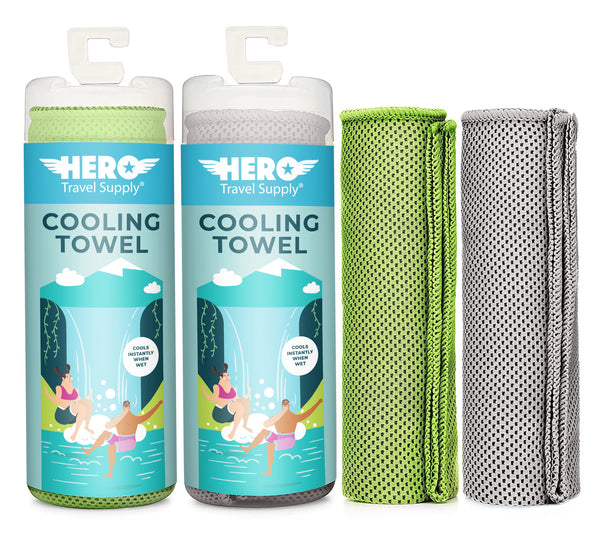 HERO Cooling Towel for Travel, Hiking, Yoga (2-Pack) 40" x 12"
