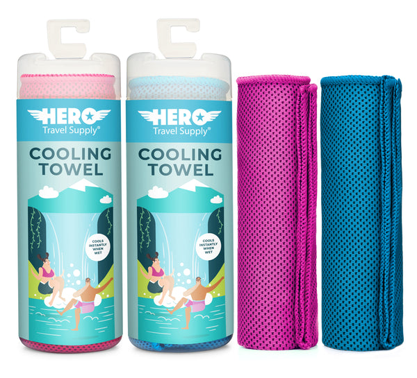 HERO Cooling Towel for Travel, Hiking, Yoga (2-Pack) 40" x 12"