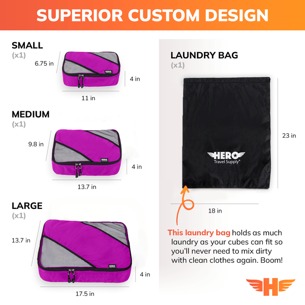 HERO Packing Cubes (Set of 3) with Bonus Laundry Bag