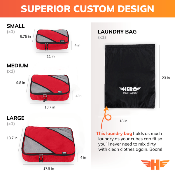 HERO Packing Cubes (Set of 3) with Bonus Laundry Bag