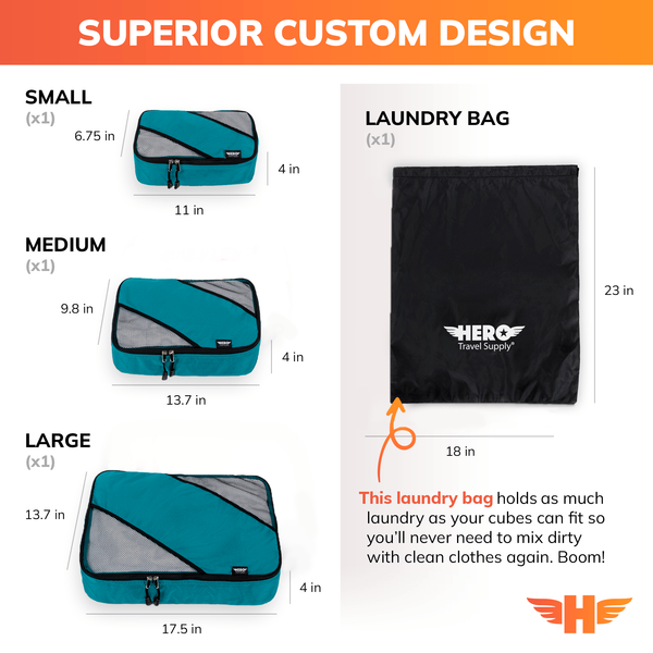 HERO Packing Cubes (Set of 3) with Bonus Laundry Bag