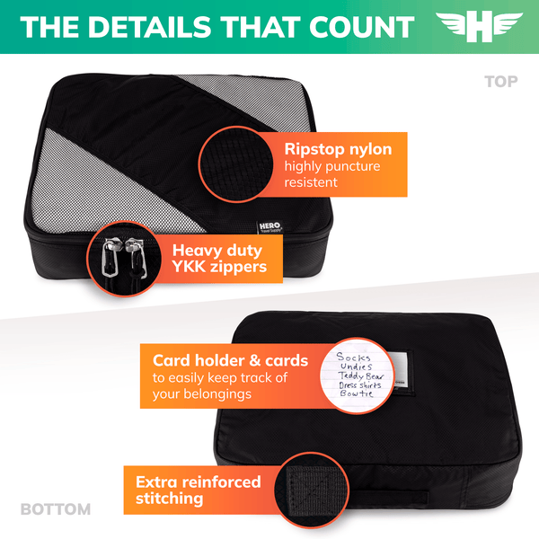 HERO Packing Cubes (Set of 3) with Bonus Laundry Bag