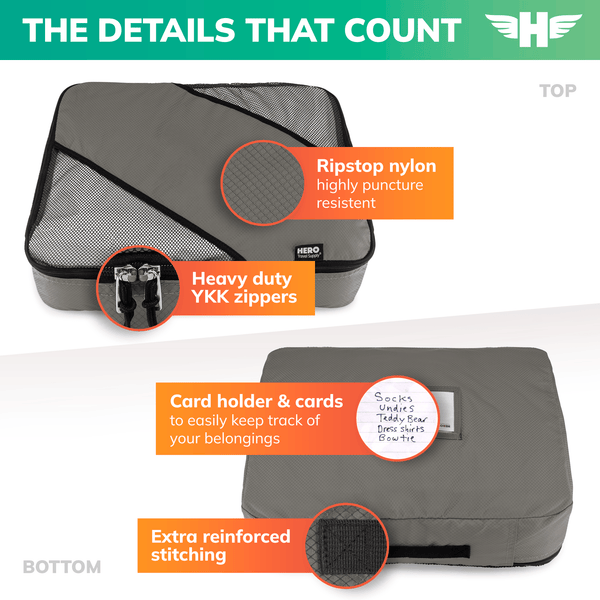 HERO Packing Cubes (Set of 3) with Bonus Laundry Bag